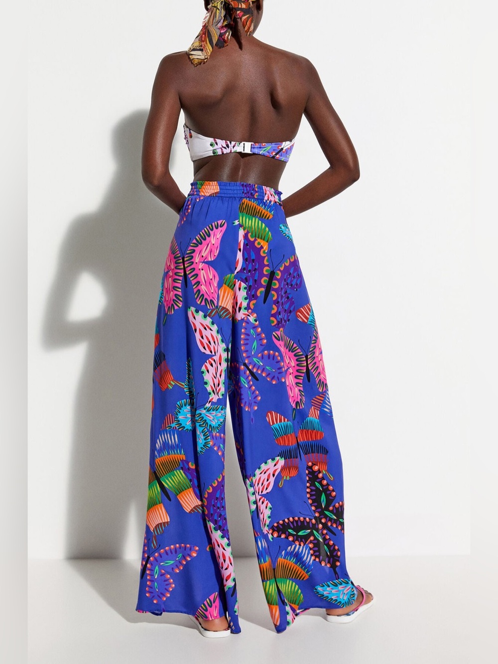 New! Desigual Slit Culottes Tie Waist Tropical Butterfly Print Wide Leg Pants🦋 S - Picture 3 of 11